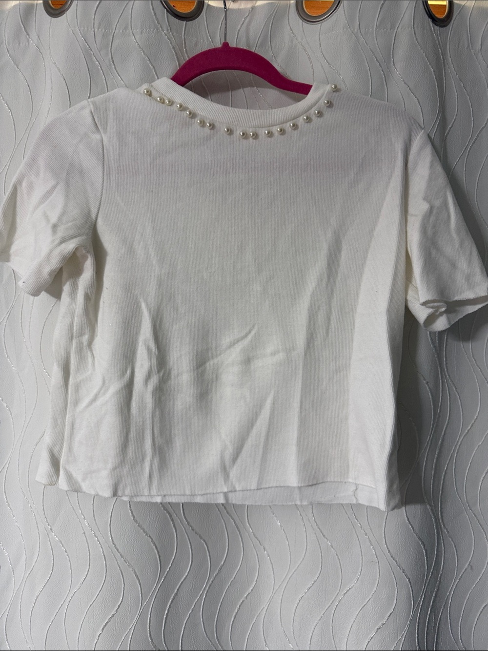 Zara White Pearl-Trim Crop Top